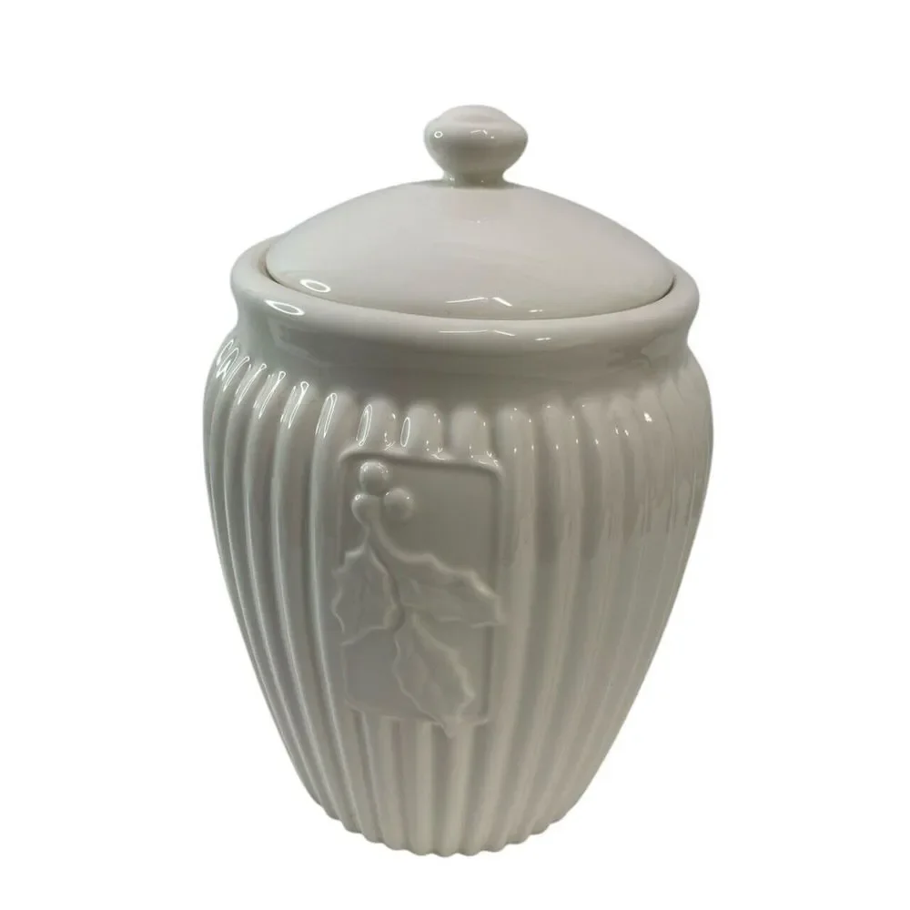 Inspirado Seattle Stonelite Ribbed White Canister‎ Cookie Jar 10.5